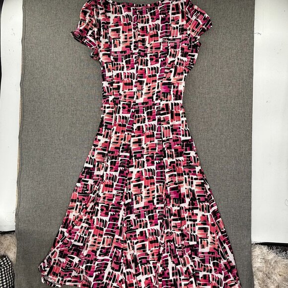 Perceptions New York Dress Abstract Print XL Classic Style Fit & Flare Stretch - Picture 9 of 11